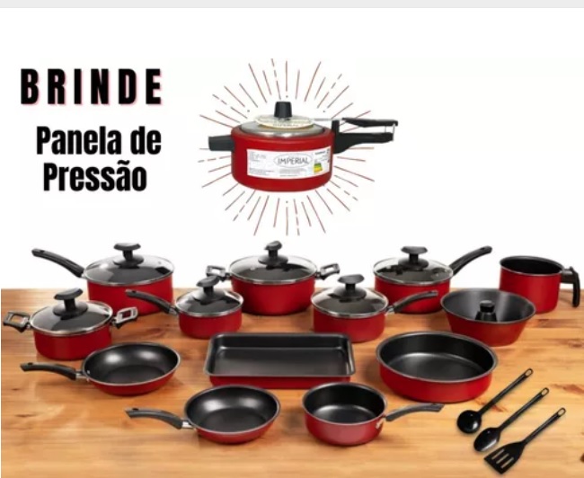 Conjunto Panelas 17 Pc Antiaderente Brinde Panela Pressão