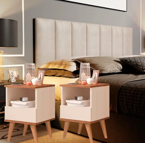 Conjunto Quarto 2 Mesas De Cabeceira Pix e1 cabeceira para cama Queen várias cores – DULLAR MÓVEIS