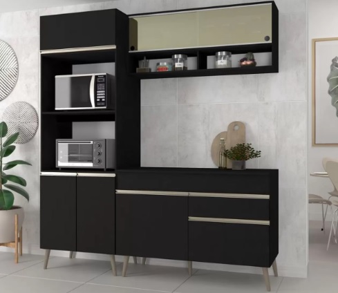 Cozinha Completa Luciane Veneza com Balcão com – Nicho para Micro-ondas 7 Portas 1 Gaveta