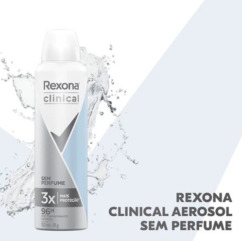 Desodorante Rexona Clinical Aerossol – Antitranspirante Feminino sem Perfume 150ml