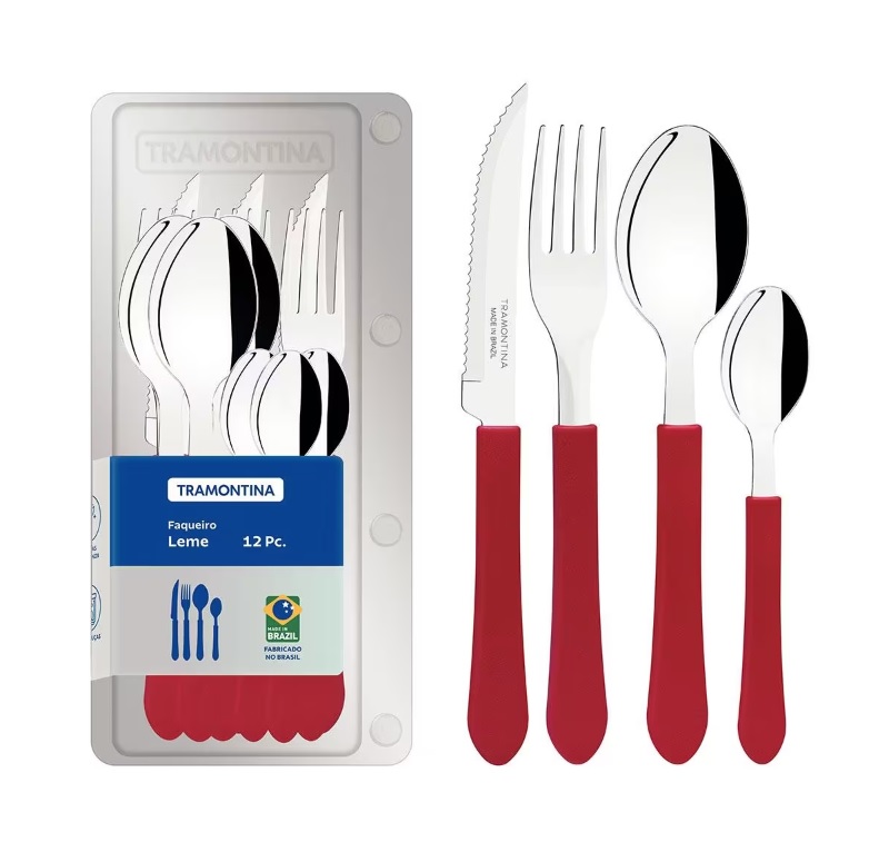 Faqueiro 12 Peças Tramontina Leme com Lâminas em Aço Inox e Cabos de Polipropileno – Vermelho