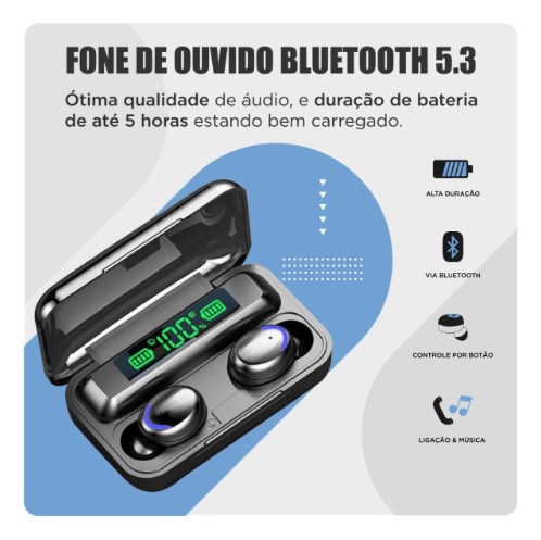 Fone De Ouvido F9-5 Bluetooth 5.3 – Original Power Bank + Nf