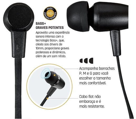 Fone De Ouvido Sound Beats I2GO Intra-Auricular Com Microfone E Acabamento Em Metal 1,2m 103db Preto