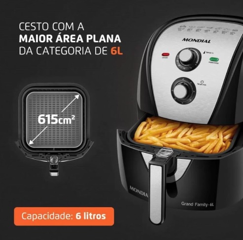 Fritadeira Elétrica sem Óleo/Air Fryer Mondial – Grand Family AFN-60-BI Preta 6L
