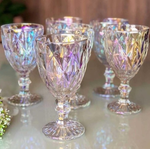 Jogo 6 Taças Diamante Rainbow Furta Cor Vinho Vidro Água 300ml – Class Home