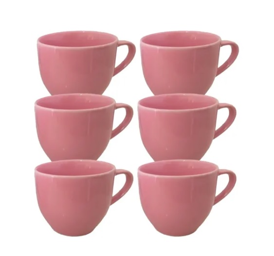 Jogo 6 Xicara Café Chá Porcelana 170ml Colorida