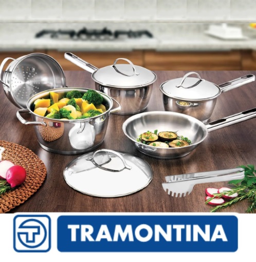 Jogo de Panelas Tramontina Aço Inox Allegra 5 Peças Fundo Triplo + Pegador de massa