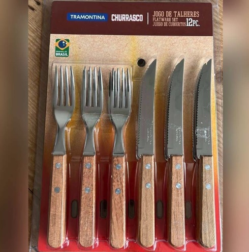 Jogo de Talheres Tramontina Churrasco com Lâminas em Aço Inox e Cabos de Madeira Natural 12 Peças