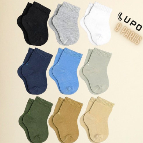 Kit 09 Pares de Meias Infantil Lupo Cano Curto Soquete Baby