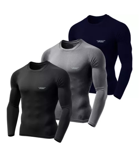 Kit 3 Camisetas Térmicas Masculina Segunda Pele Camisa Uv50-