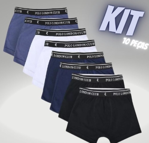 Kit Cueca Boxer Infantil Polo London Club 10 Peças