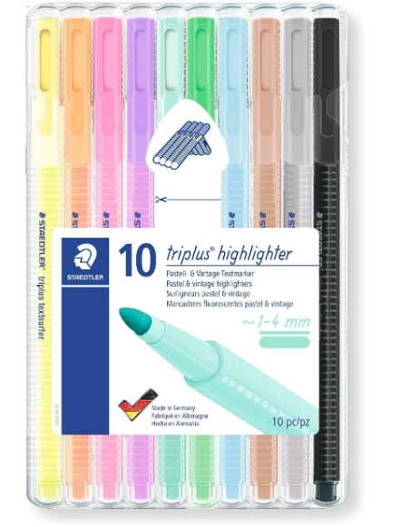 Marcador de Texto, Staedtler, Triplus, 362 CSB10, 10 Cores Pastel
