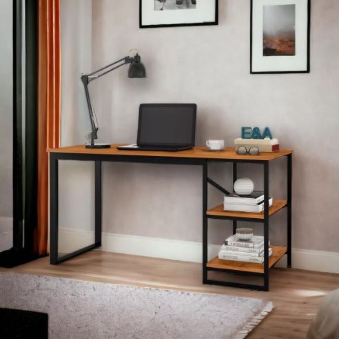 Mesa Escrivaninha Industrial Home Office C/prateleiras Em Metal