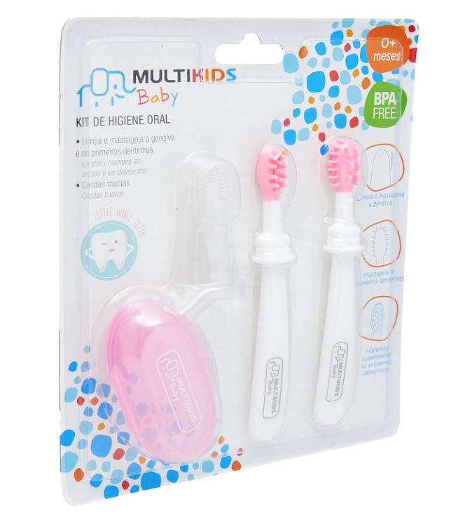 Multikids Baby BB244, Kit Higiene Oral 3 Estágios, Rosa