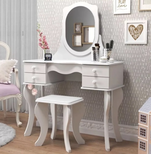 Penteadeira Princesa Maquiagem Acessórios Com Banqueta – Cor