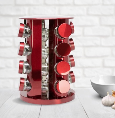 Porta Temperos Condimentos Redondo Inox 16 Potes Giratório (Vermelho)