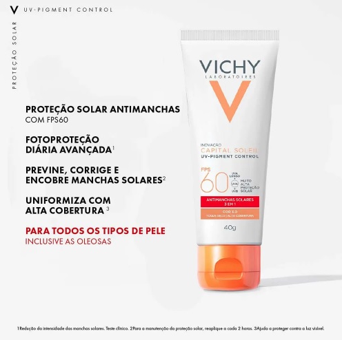 Protetor Solar Facial Vichy Uv Pigment Control 1.0 F60 40G