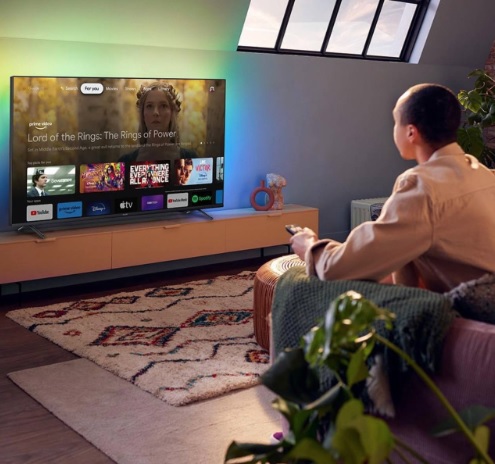 Smart TV Philips Ambilight 43″ 4K 43PUG7908/78, Google TV, Comando de Voz, Dolby Vision/Atmos, VRR/ALLM, Bluetooth