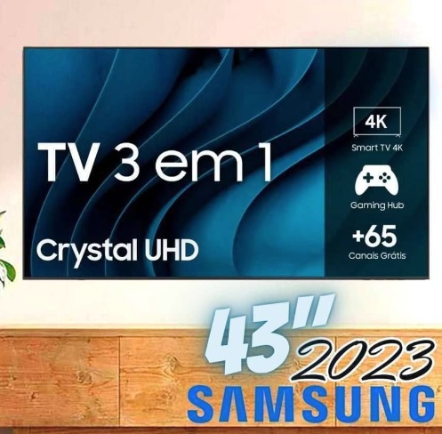 Smart TV Samsung 43″ Crystal UHD 4K 43CU8000 2023 Design AirSlim Painel Dynamic Crystal Color Tela