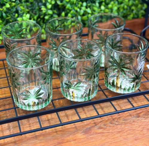 Wolff Palm Tree Conjunto de Copos Baixos de Cristal 6 Peças, Multicor (Palmeira Verde Pintura à Mão), 340 ml
