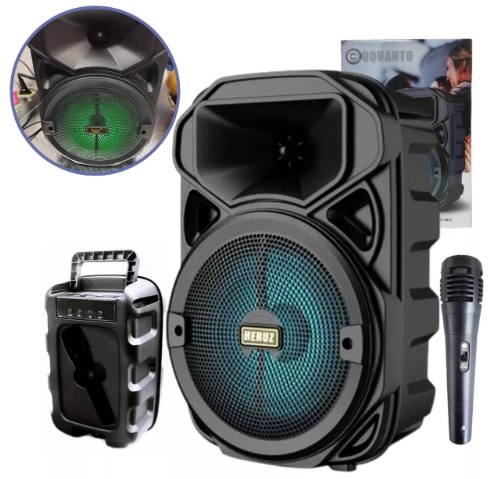 Caixa De Som Portátil Amplificada Bluetooth Karaokê Usb Mic