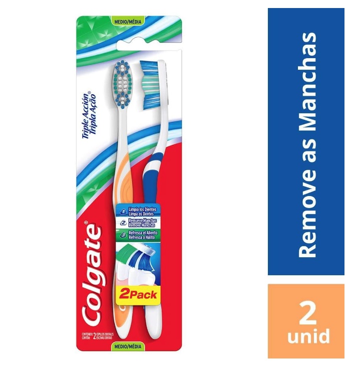 Colgate Escova Dental Tripla Ação, Cores Sortidas, 2 Unidades