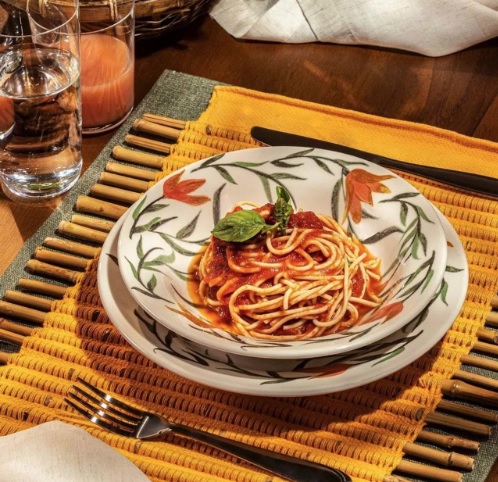 Conjunto De 6 Pratos Fundos 21,5 Cm Donna Lírios Biona Cor Verde, Laranja e Off White Florido