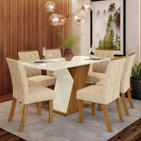 Conjunto Sala de Jantar Mesa 160 Cm Tampo MDF 6 Cadeiras Lupita Casa 812
