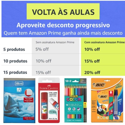 Desconto progressivo volta às aulas com até 20% OFF