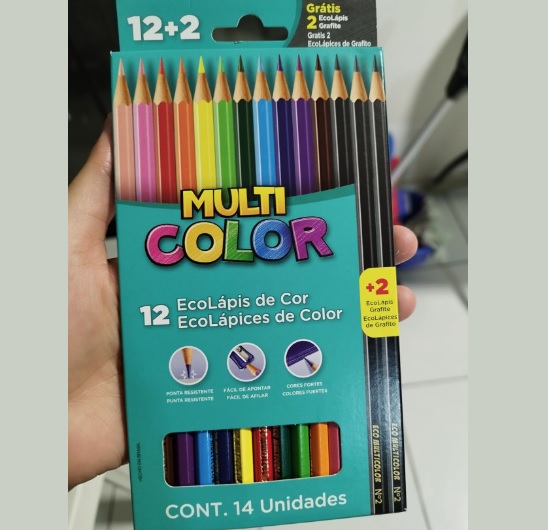 Ecolapis cor, Faber-Castell, multicolor super, 11.1200N+2G, 12 cores + 2 lapis, 14 unidades, Multicor