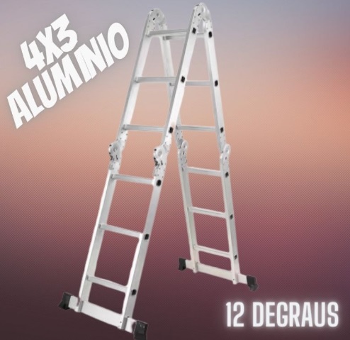 Escada Multifuncional 12 Degraus 7em1 Em Alumínio Evolux Cor Prateado