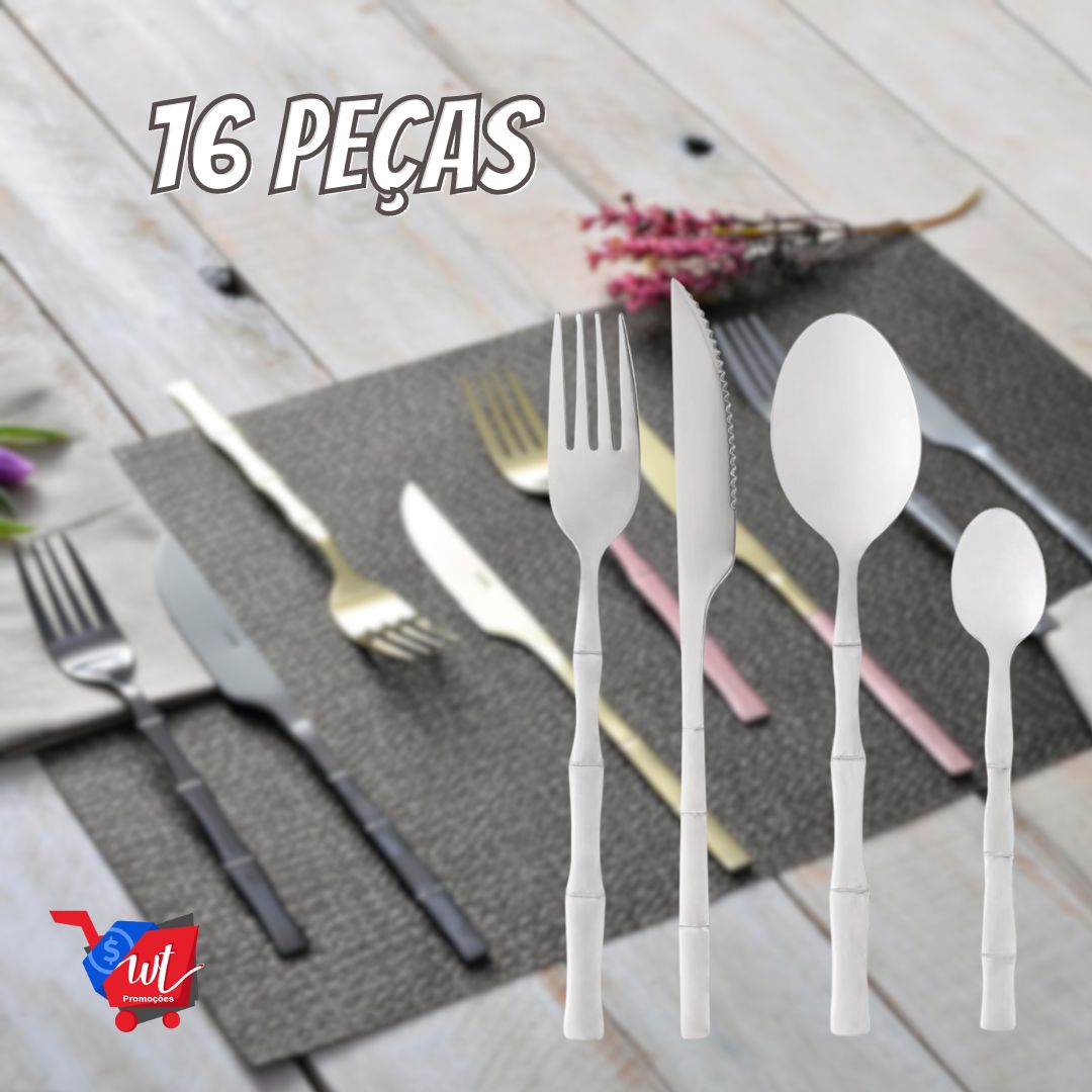 Faqueiro 16 Peças de Aço Inox Bambu Elegant – Lyor