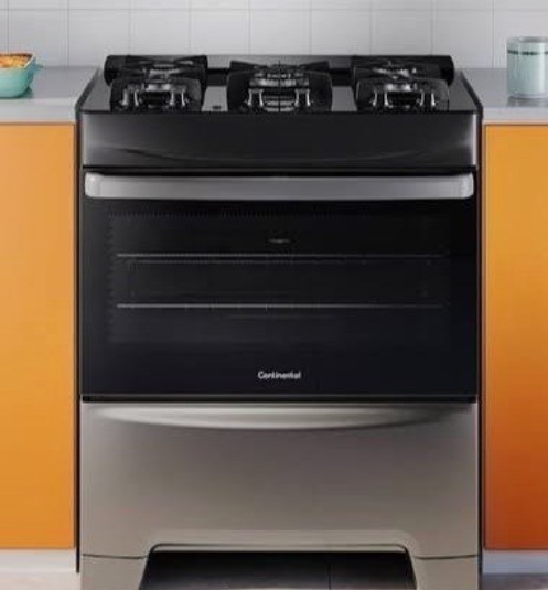 Fogão 5 Bocas Continental Preto Automático com TOPLimpaFácil e Mesa de Vidro (FC5GS) Premium