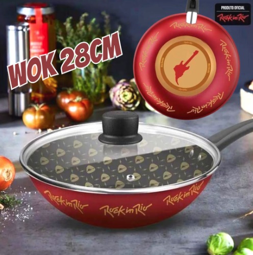 Frigideira Antiaderente Wok Rochedo Rock in Rio – com Tampa e Base Limpa Fácil 28cm