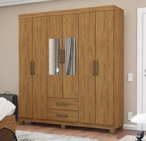 Guarda Roupa Casal A22 6 Portas 2 Gavetas Com Espelho Carioca Móveis