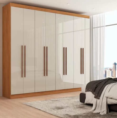 Guarda-Roupa Casal Ele e Ela 8 Portas 8 Prateleiras Cinamomo/Off White – Panorama Móveis