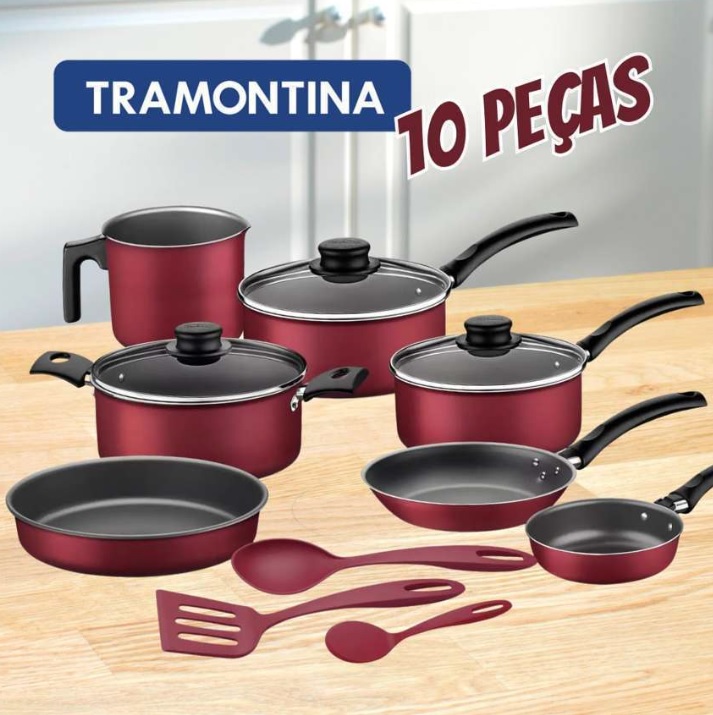 Jogo de Panelas Tramontina Turim Antiaderente Vermelha – 10 Peças