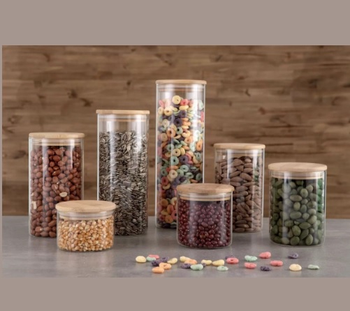 Jogo de Porta-Mantimentos de Vidro Redondo Nell Bamboo 7 Peças