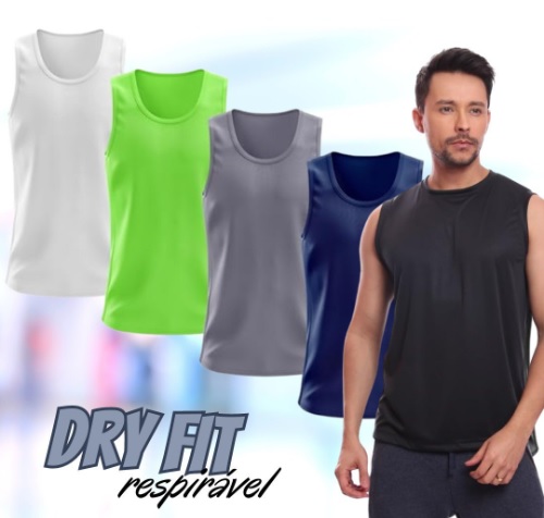 Kit 5 Regatas Masculina Lisa Básica Dry Academia Treino Esporte