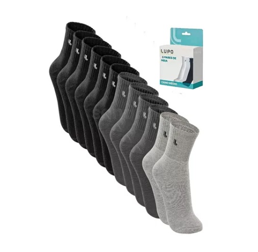 Kit 6 Pares Meias Lupo Masculina Cano Medio Algodão Walk