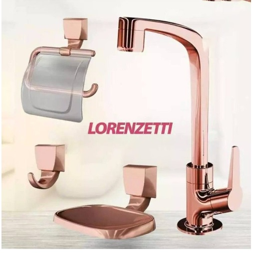 Kit para Banheiro com Torneira e Acessórios Lorenzetti Flatt F71 Bica Alta