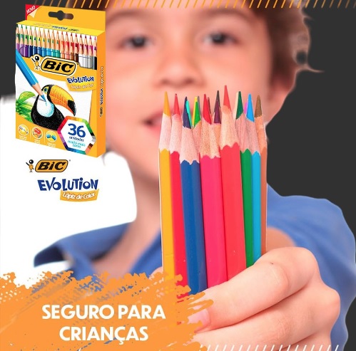 Lápis de Cor Sextavado BIC Evolution, 36 Cores Vivas e Intensas