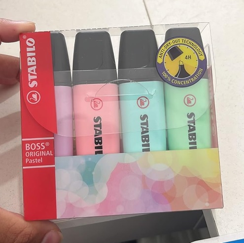 Marca Texto – STABILO BOSS ORIGINAL Pastel – Estojo com 4 unidades – Cores sortidas
