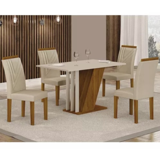 Mesa De Jantar Tampo Mdf/mdp Com 4 Cadeiras Miami Ca
