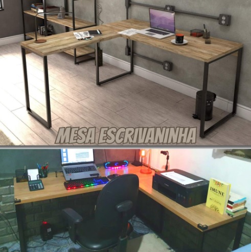 Mesa Escrivaninha Em L 2 Peças Trevalla Kuadra ML150 Carvalho