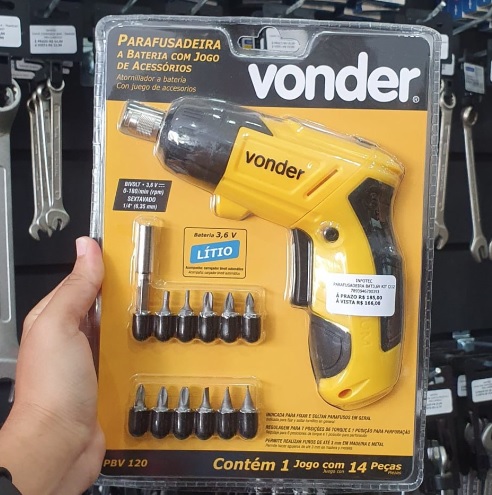 Parafusadeira A Bateria 3,6 V, Carregador Bivolt, Jogo Com 12 Acessórios, Pbv 120, Vonder.