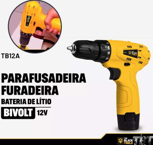 Parafusadeira Furadeira 3/8 Bivolt A Bateria 12v Cor Amarelo Frequência 60Hz 110V/220V
