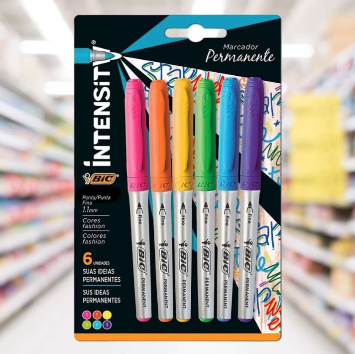 Pincel Marcador Permanente BIC Marking Color, Ponta Média de 1.1mm, 6 Cores Vivas, c/ Grip Emborrachado, 891633