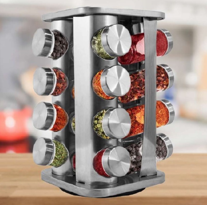 Porta Temperos Condimentos 16 Potes Giratorio Quadrado Inox – Mm House