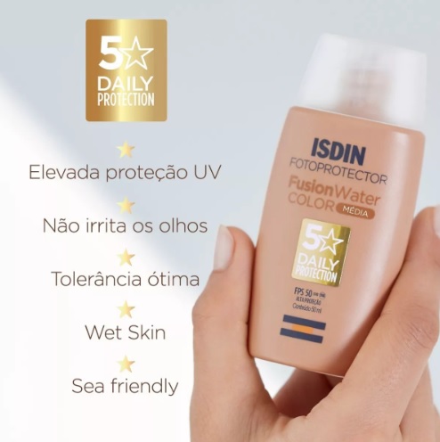Protetor solar facial Fusion Water cor média FPS 50 50ml Isdin